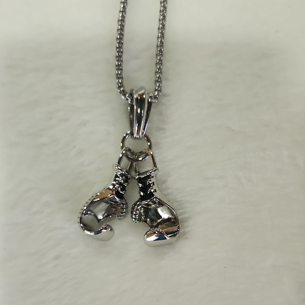 Silver Boxing Gloves Pendant Necklace